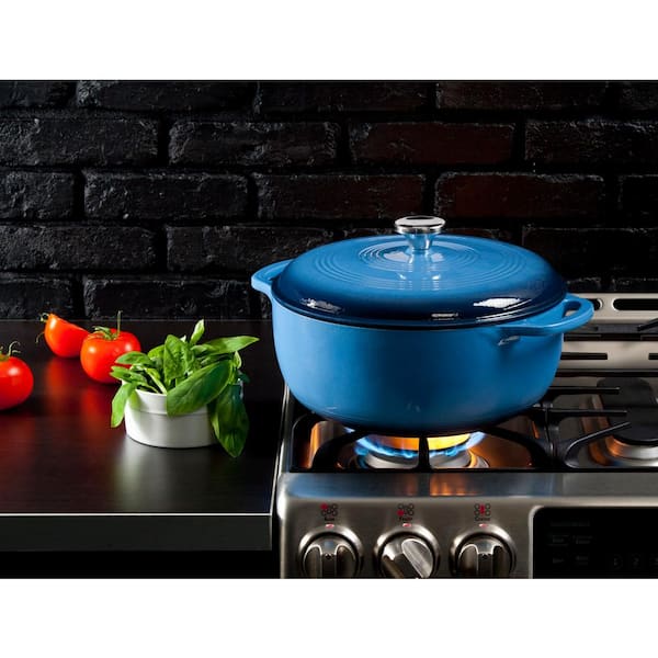 Lodge 7.5 Quart Enameled Cast Iron Dutch Oven with Lid – Dual Handles –  Oven Safe up to 500° F or on Stovetop - Use to Marinate, Cook, Bake