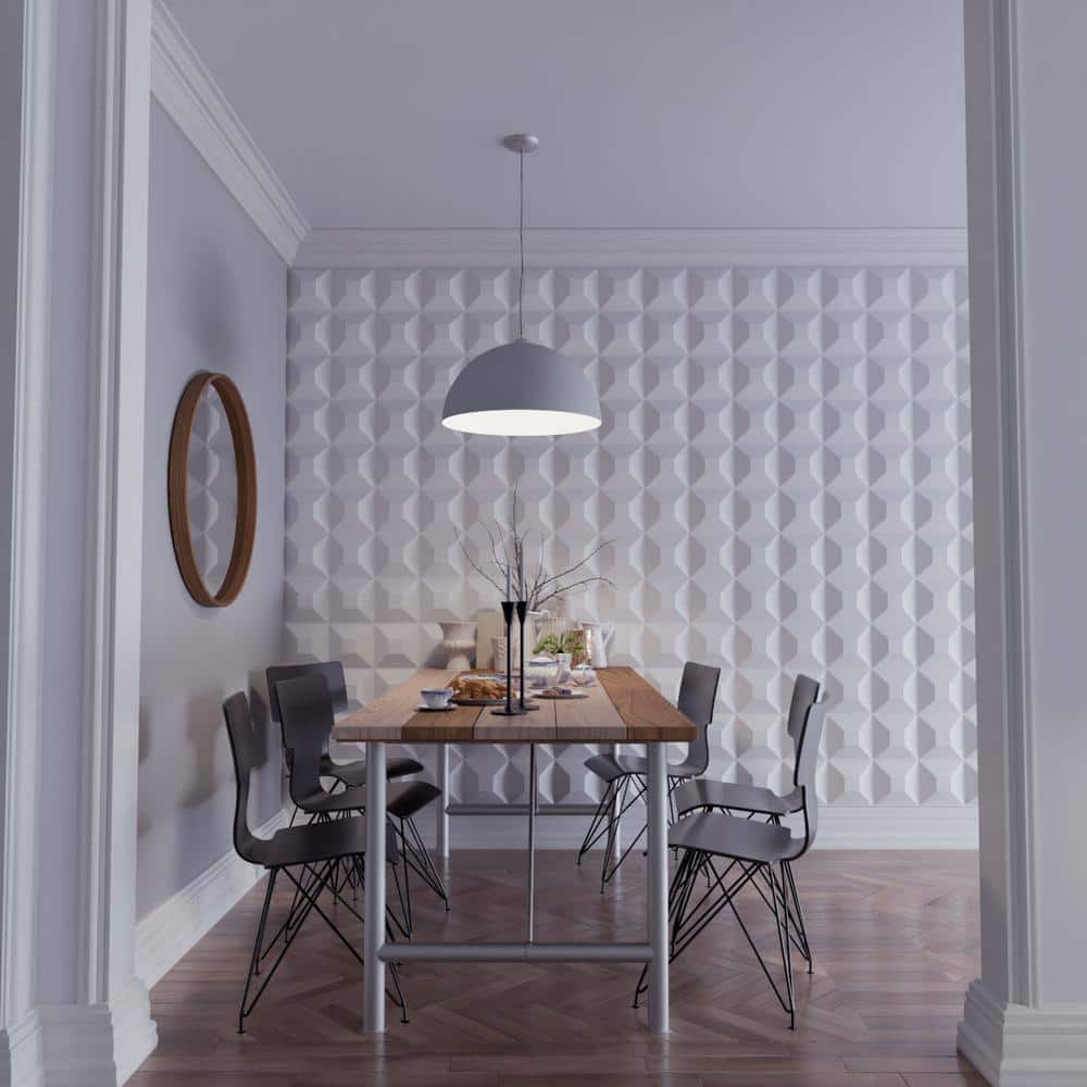 White Textured 3D PVC Decorative Wall Panel 19-5/8" x 19-5/8"