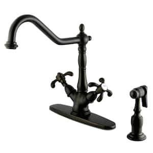French Country 2-Handle Standard Kitchen Faucet with Side Sprayer in Oil Rubbed Bronze