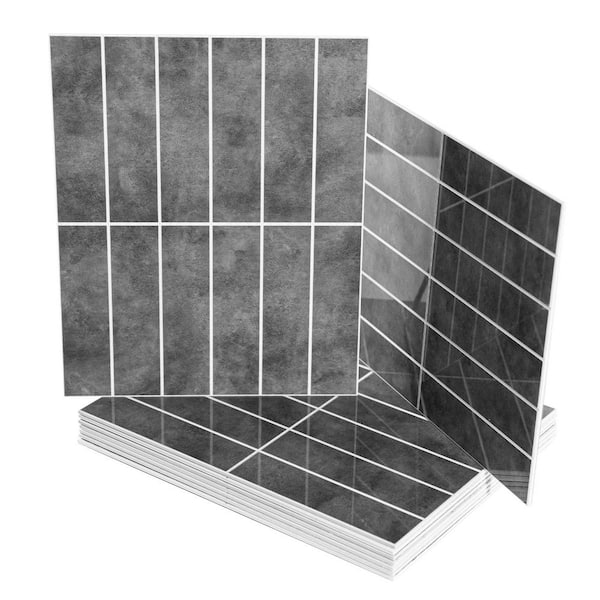 Ash Gray 9in. x 11.4in. SPC&PVC Peel and Stick Backsplash, Heat and Water Resistant Glazed-Ceramic Finish Tiles(10-Pack)