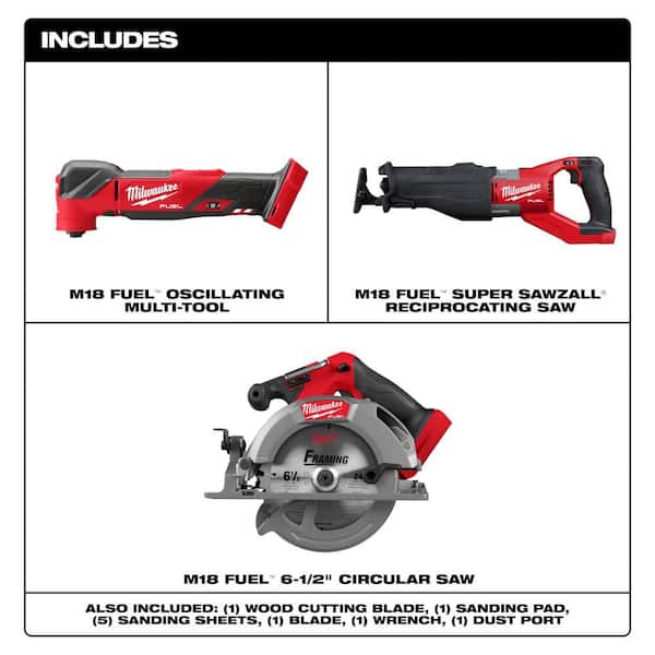 M18 FUEL 18V Lithium-Ion Cordless Brushless Oscillating Multi-Tool, SAWZALL Recip Saw, & 6-1/2 in. Circular Saw