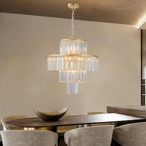19.7 in. W 4-Tier 12-Light Gold Crystal Chandelier for Living Room and Kitchen Island with No Bulbs Included