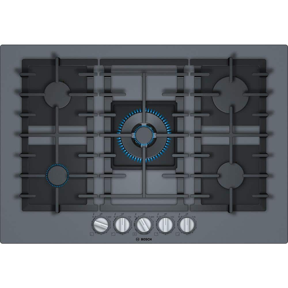 Benchmark Series 30 in. Gas-on-Glass Gas Cooktop in Gray Tempered Glass with 5-Burners Including 14,300 BTU Burner