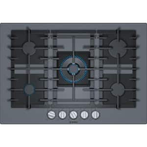Benchmark Series 30 in. Gas-on-Glass Gas Cooktop in Gray Tempered Glass with 5-Burners Including 14,300 BTU Burner
