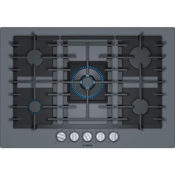 Bosch Benchmark Series 30 in. Gas-on-Glass Gas Cooktop in Gray Tempered Glass with 5-Burners Including 14,300 BTU Burner