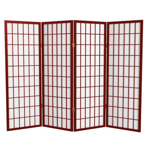 RED LANTERN 4 ft. Short Window Pane Shoji Screen - Rosewood - 4 Panels