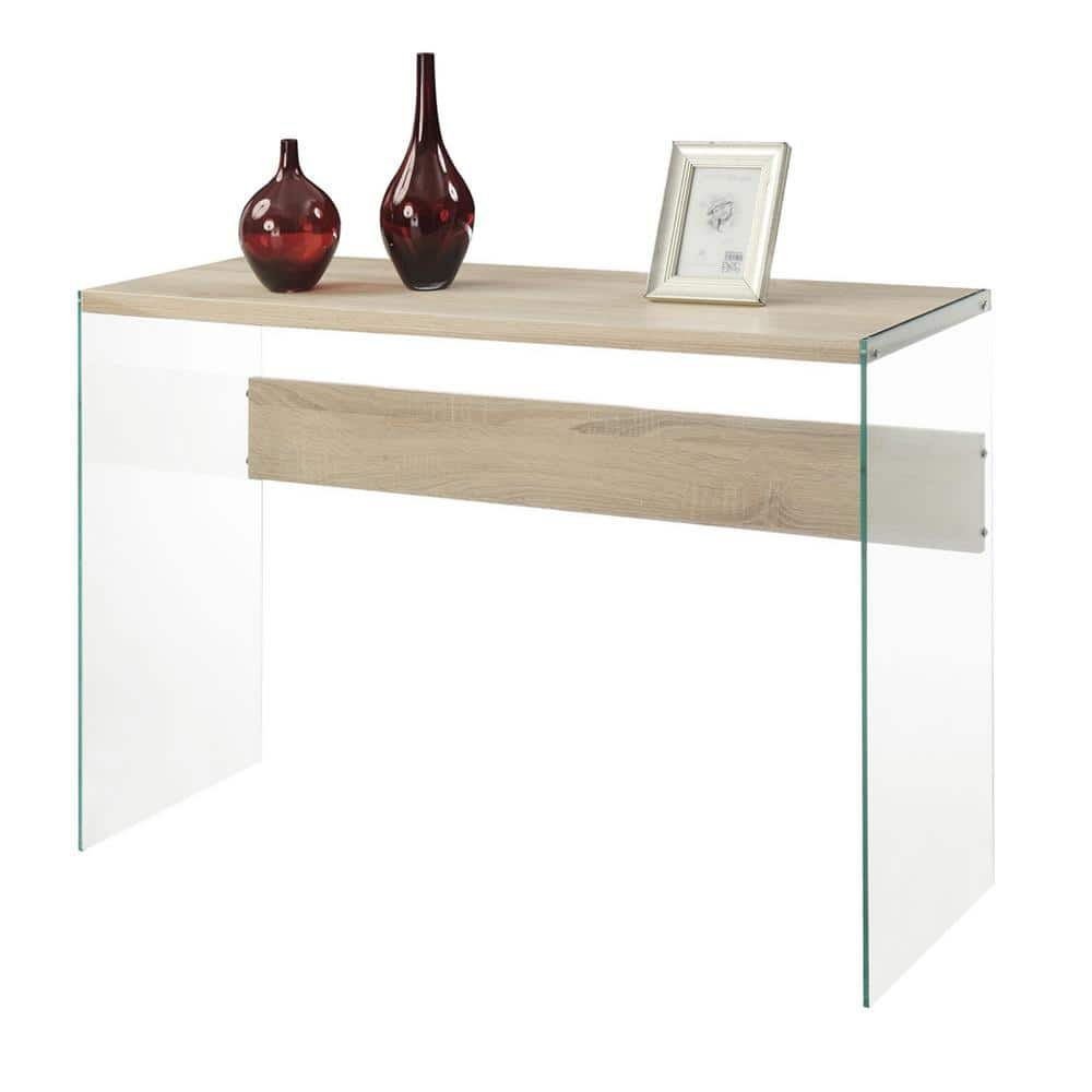 Weathered White Glass-Top Console Table with Storage