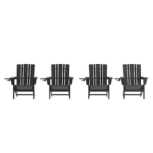 Black Faux Wood Resin Outdoor Lounge Chair in Black (Set of 4)