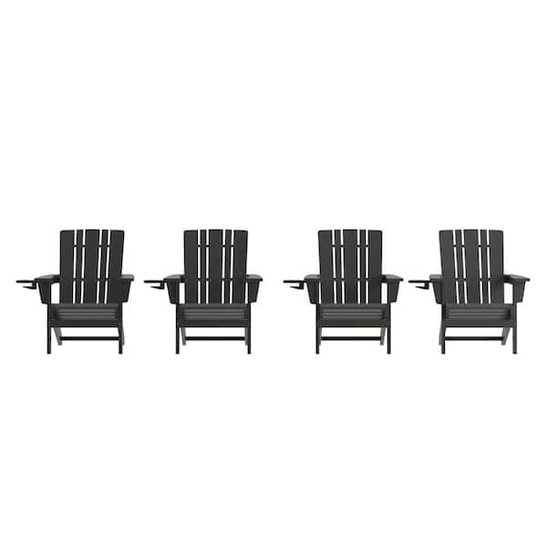 Carnegy Avenue Black Faux Wood Resin Outdoor Lounge Chair in Black (Set of 4)