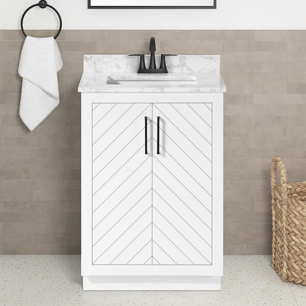 Huckleberry 24 in. Single Sink White Bath Vanity with White Engineered Marble Top (Assembled)
