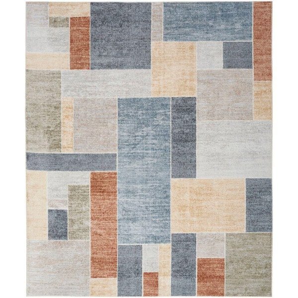 Nourison Astra Machine Washable Multicolor 8 ft. x 10 ft. Paneled Contemporary Area Rug