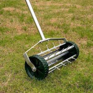 16 in Heavy-Duty Rolling Lawn Aerator, Lawn Aerator Gardening Tool with 3-Piece Long Steel Handle