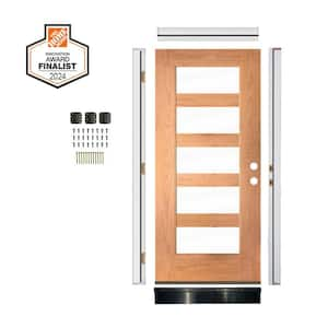 DIY RTA KIT 36in.x80in. Modern 5-Lite Clear Glass Left-Hand Teak Stain Fiberglass Ready To Assemble Front Door