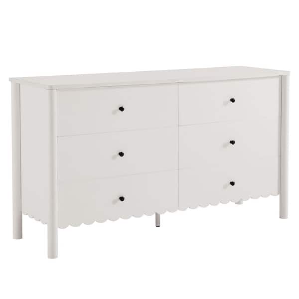 MODWAY Emmeline Scalloped 6-Drawer Dresser in White