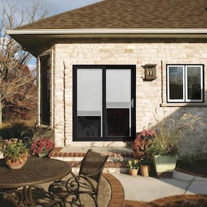 60 in. x 80 in. W-2500 Contemporary Black Clad Wood Right-Hand Full Lite Sliding Patio Door w/White Paint Interior