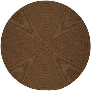 Texturized Solid Lt. Brown Poly 6 ft. x 6 ft. Round Braided Area Rug