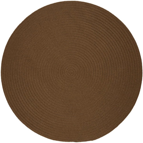 Unbranded Texturized Solid Lt. Brown Poly 10 ft. x 10 ft. Round Braided Area Rug