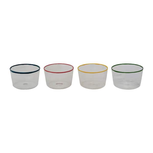 13 fl. oz. Multicolor Round Glass Bowls with Colored Edge (Set of 4)