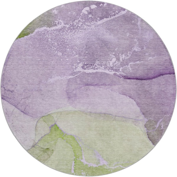 Dream Shag Premium Machine Washable Abstract ADS517 Purple 8 ft. x 8 ft. Round Rug