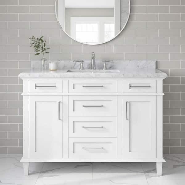 Sonoma 48 in. Single Sink White Bath Vanity with Carrara Marble Top (Assembled)