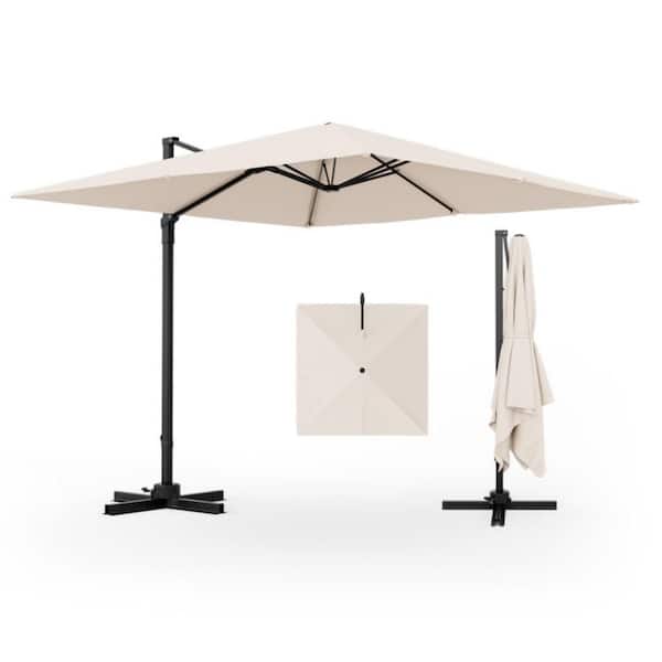Kadehome 9.5 ft. Metal Cantilever Patio Umbrella in Beige with 360° Rotation
