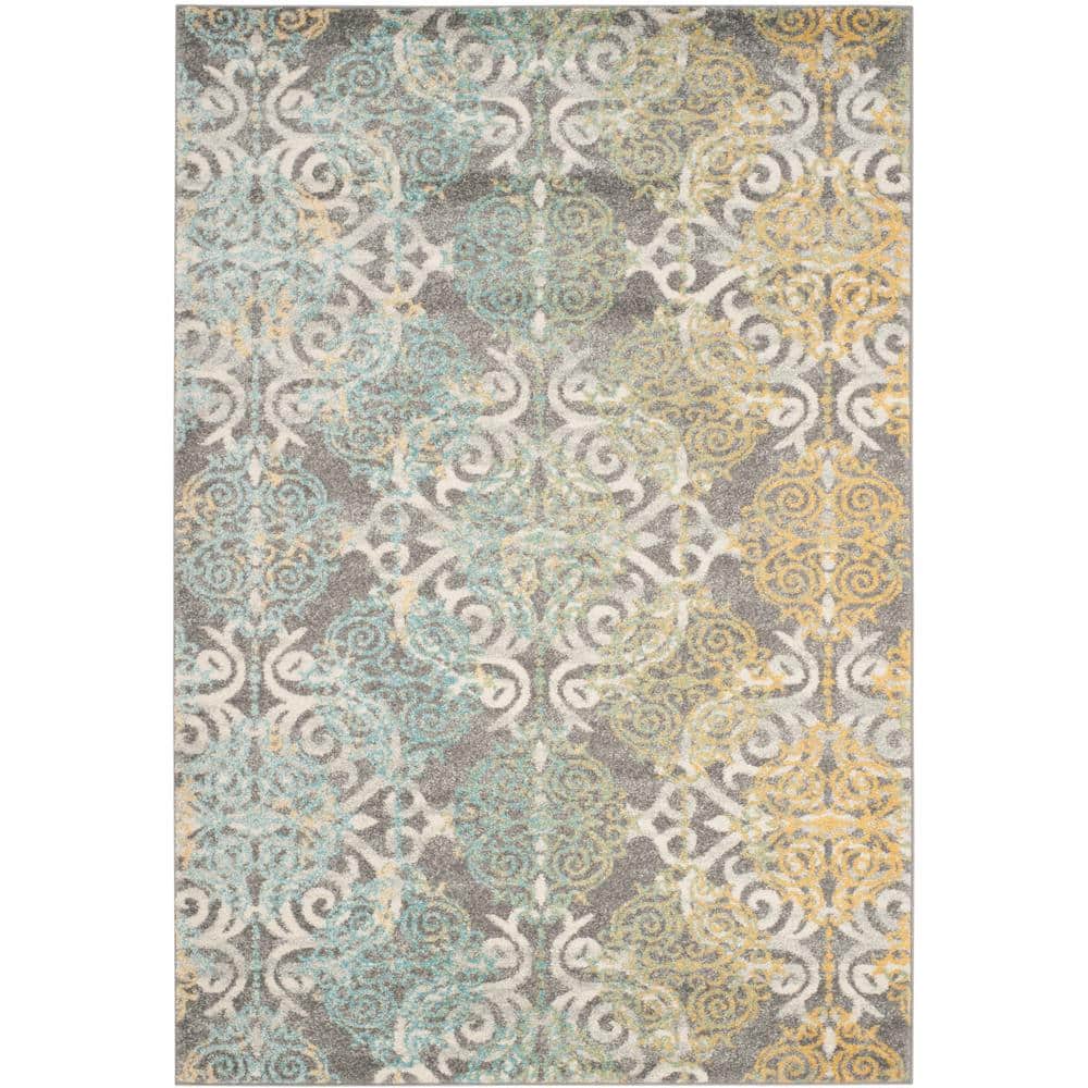 Grey and Ivory High Pile Synthetic Boho Area Rug