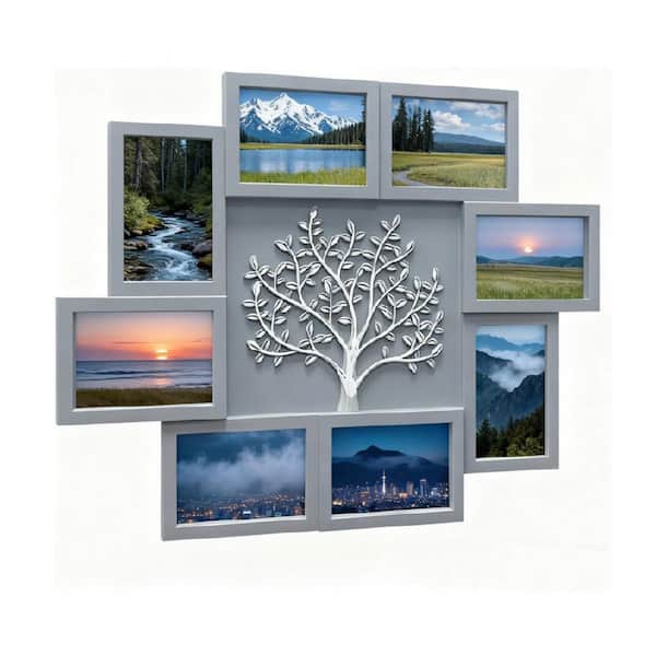 8-Opening 4 in. x 6 in. Gray Plastic Collage Frame for Home Wall Decor