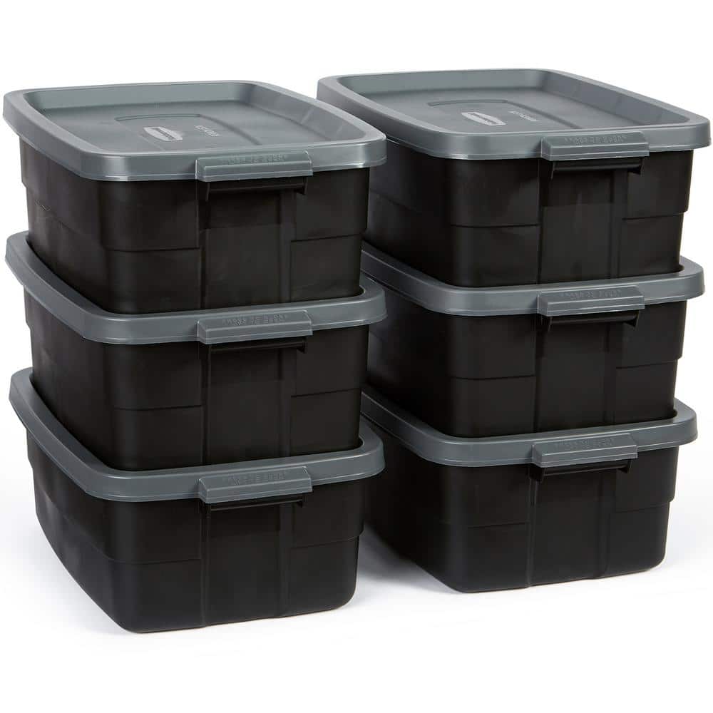 Rubbermaid Roughneck 10 Gal. Storage Tote Container in Black (6Pack