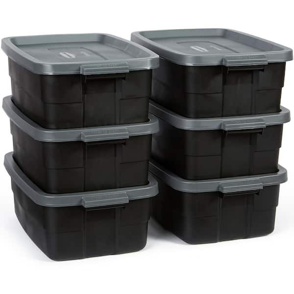 Rubbermaid Roughneck 10 Gal Storage Tote Container In Black 6 Pack Rmrt100019 The Home Depot 