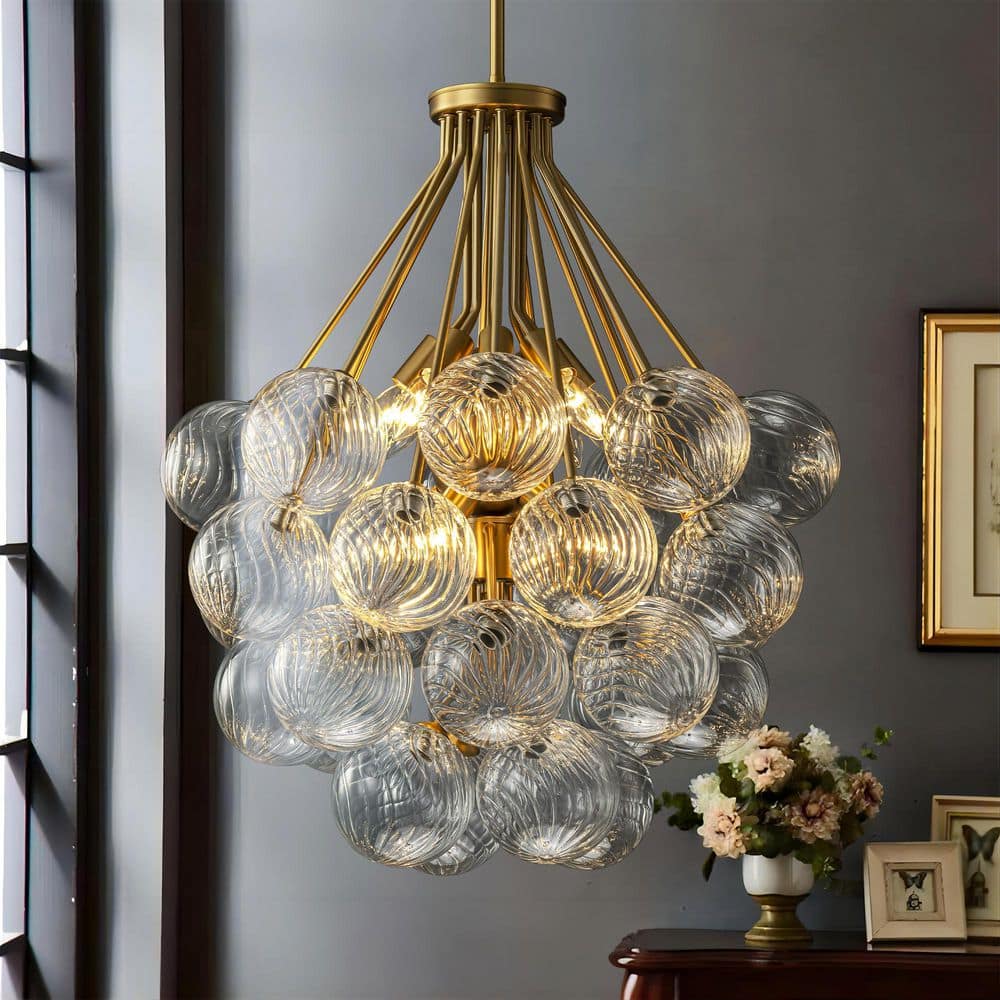 Newlin 12-Light Mid-Century Modern Gold Sputnik Chandelier with Textured Glass Globe Accents price history on PriceWatchPro