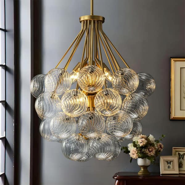 Newlin 12-Light Mid-Century Modern Gold Sputnik Chandelier with Textured Glass Globe Accents