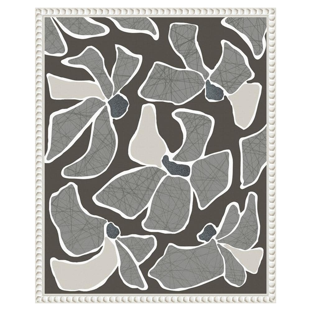 Grey Flower Blooms II Abstract Canvas Print with White Frame