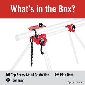 1/8 in. to 5 in. Pipe Capacity, Top-Screw Chain Vise for Stands Model 560 (Includes Pipe Rest, Pipe Bender & Tool Tray)