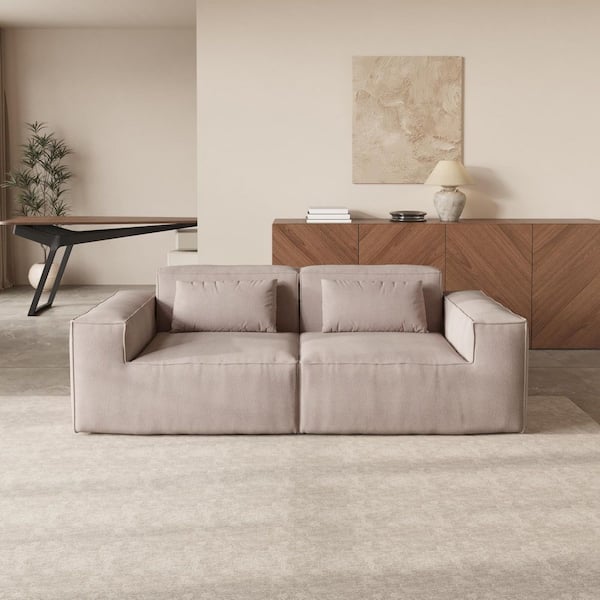 87 in. Square Arm Cloud Fleece Fabric 2-Seater Memory Foam Deep Seat Modular Sectional Sofa in Brown for Apartment