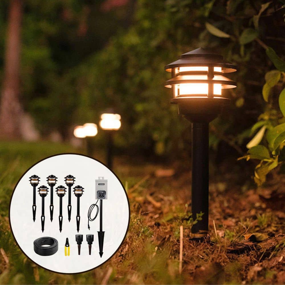 VOLT Hardwired Brass Black LED Landscape Lighting Kit with 100W