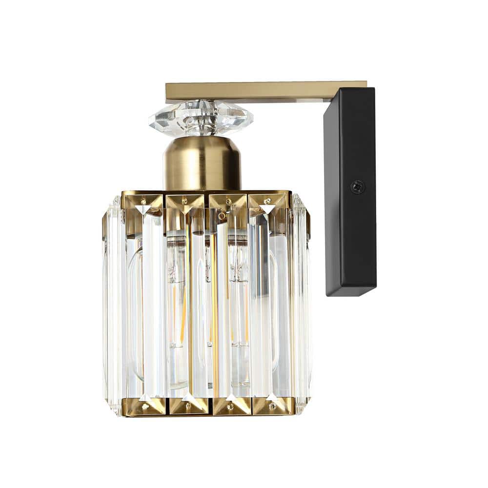WINGBO 4.3 in. 1-Light Crystal Bathroom Vanity Light, Black Modern ...