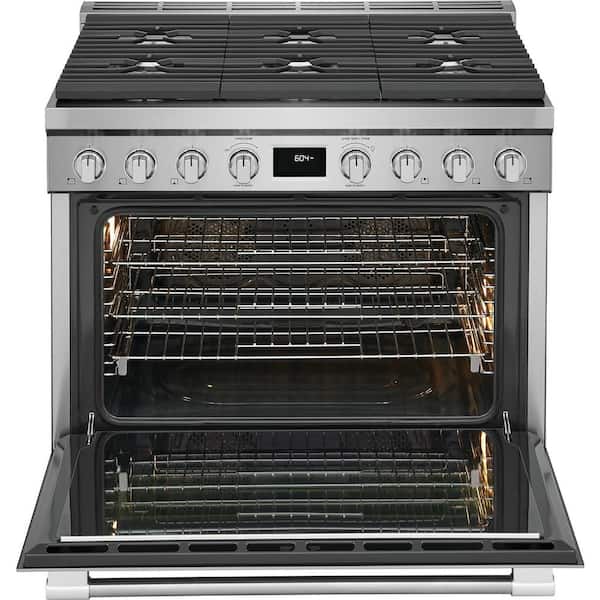 Professional 36 in. 6 Burner Slide-In Dual Fuel Range in Stainless Steel with Dual Fan Convection