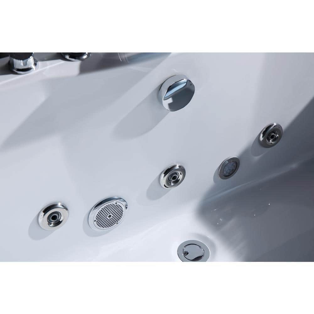 59-Inch White Acrylic Rectangular Whirlpool Bathtub with Jets and Blue Glass Panel
