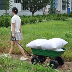 2.6 cu.ft., Metal Folding Garden Cart, Plastic Dump Truck, Pneumatic Tire, Grass Green