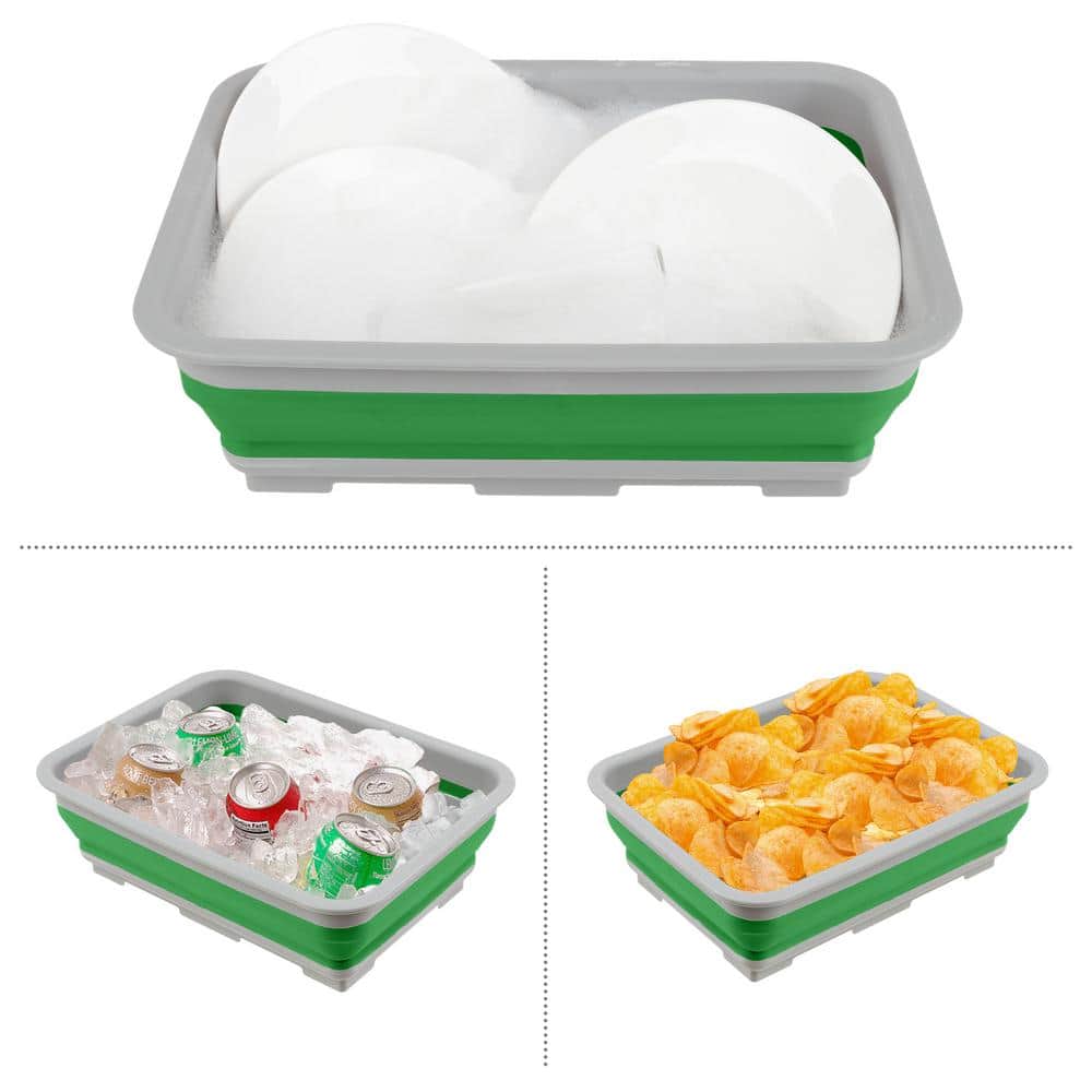 Set of 2 Green and Gray Collapsible Plastic Wash Bins