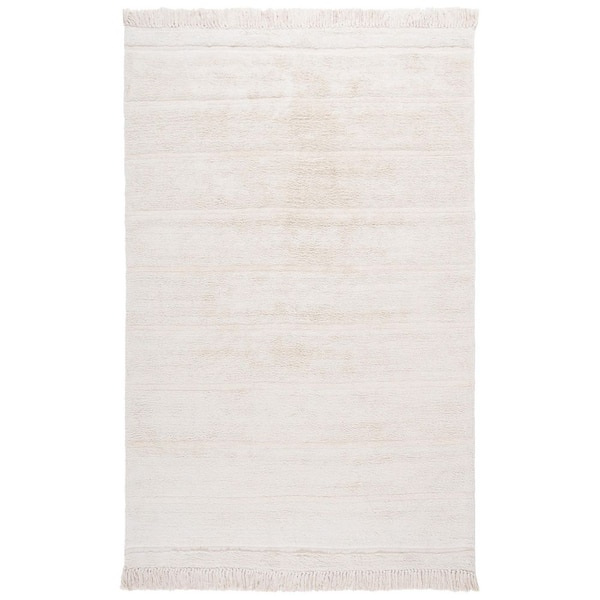 SAFAVIEH Easy Care Ivory 3 ft. x 5 ft. Solid Striped Fringe Area Rug ...