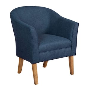 Blue and Brown Fabric Accent Chair with Curved Back