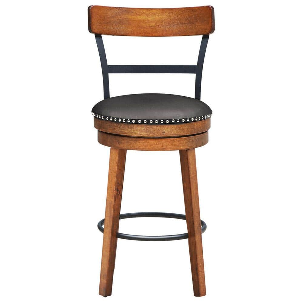 FORCLOVER 39 in. Brown LowBack Accent Wooden Swivel 25.5 in. Bar Stool