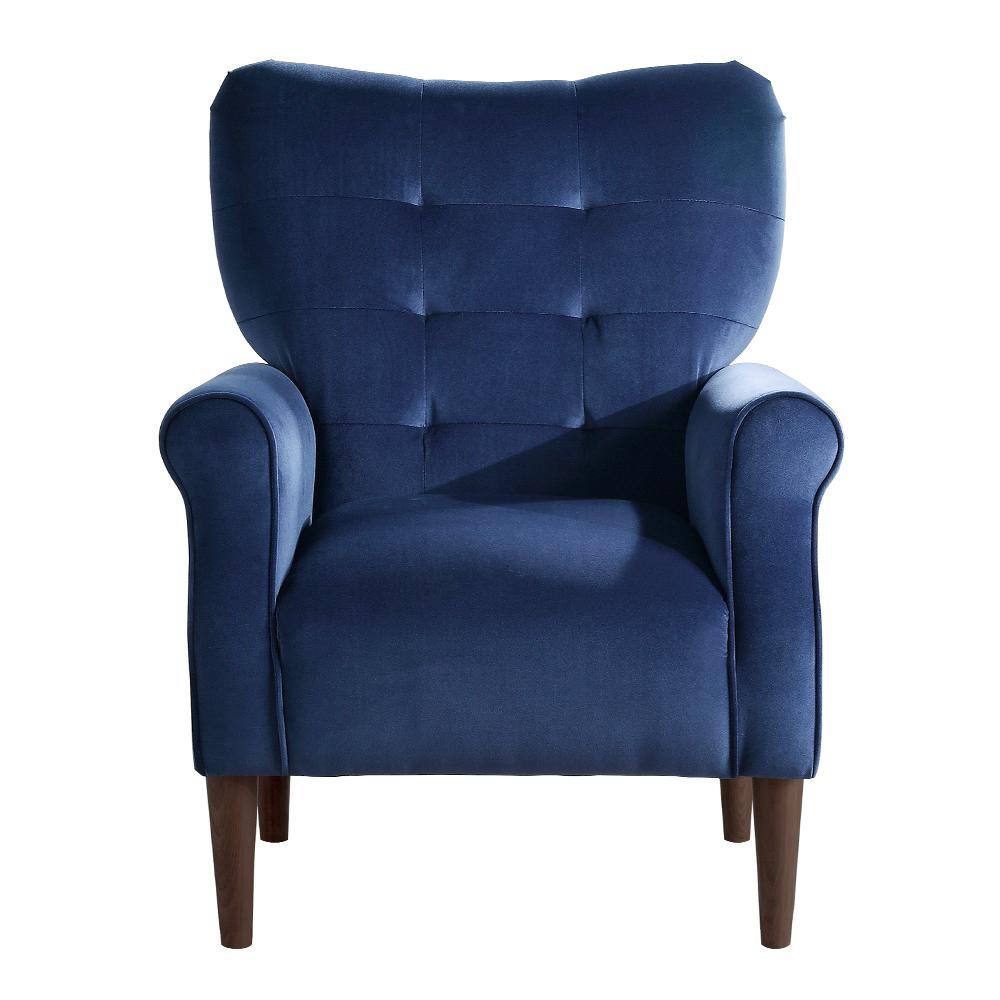 Luxurious Navy Blue Velvet Wood Accent Armchair