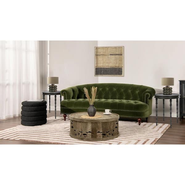 Meredith Victorian 84 in. Rolled Arms Performance Velvet Rectangle Tufted Chesterfield Sofa in Olive Green