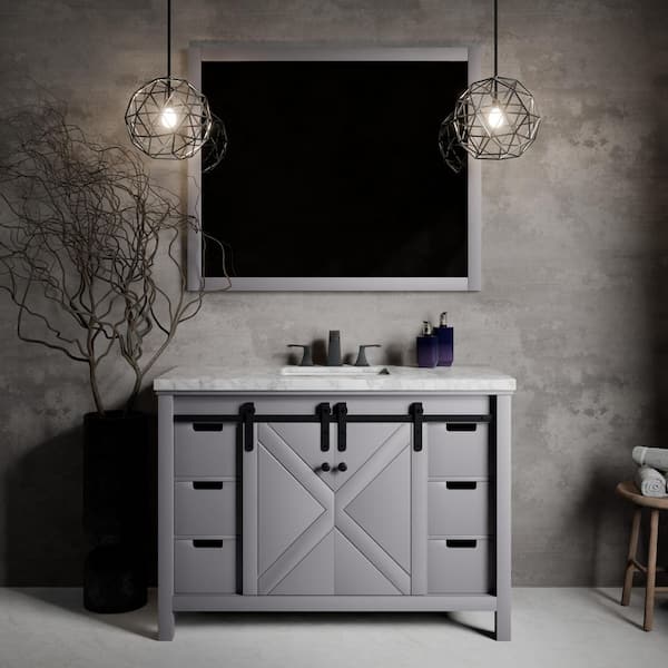 Marsyas 48 in W x 22 in D Dark Grey Bath Vanity, Carrara Marble Countertop and 44 in Mirror