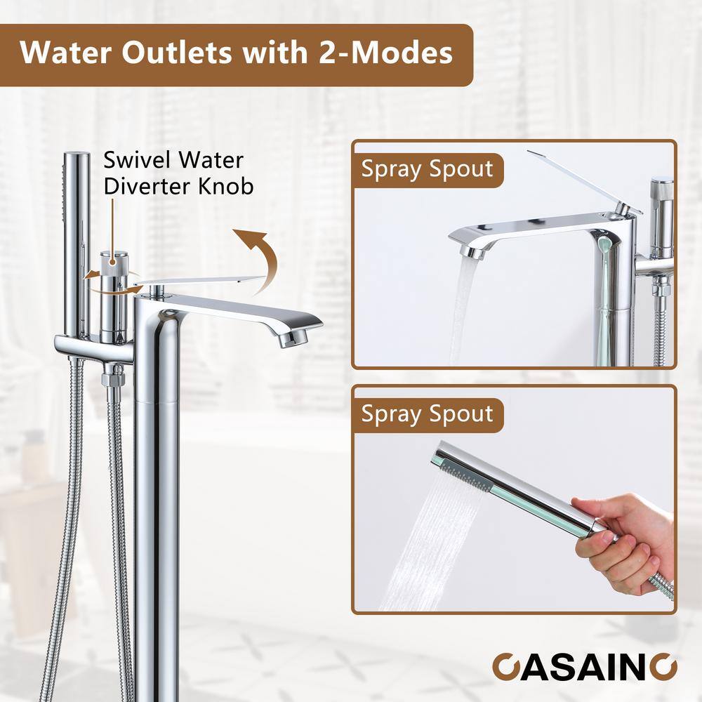 Chrome Plated Freestanding Bathtub Faucet with Handshower