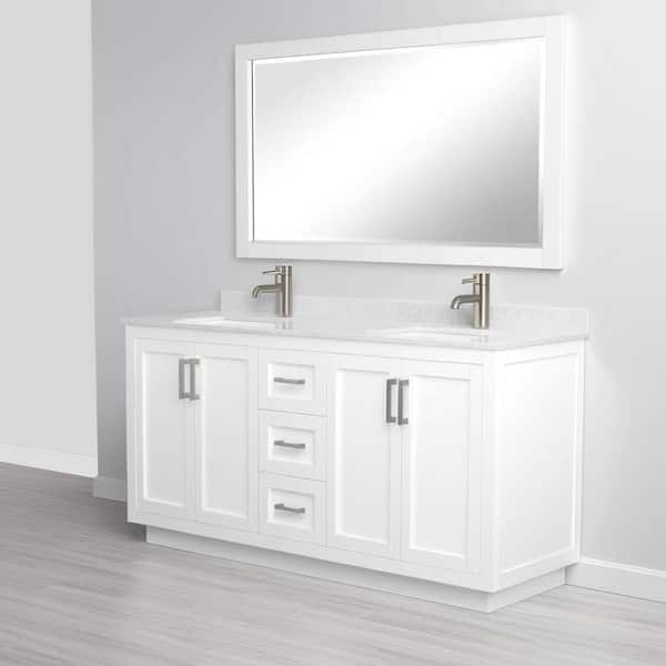 Miranda 66 in. W x 22 in. D x 33.75 in. H Double Sink Bath Vanity in White with Carrara Cultured Marble Top and Mirror