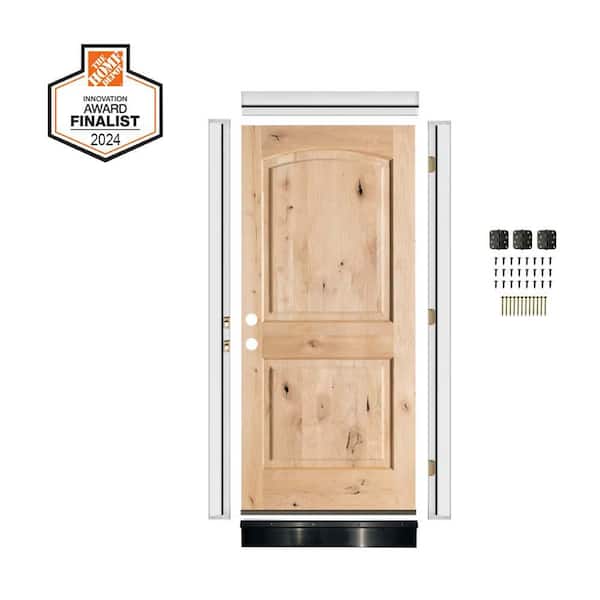 DIY RTA KIT 36in.x80in. Knotty Alder 2-Panel Right-Hand/Inswing Arch Unfinished Single Wood Ready To Assemble Front Door