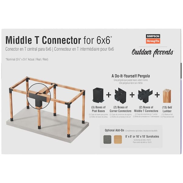 Outdoor Accents Sage System Black Powder-Coated Middle T Connector for 6x6 with Screws